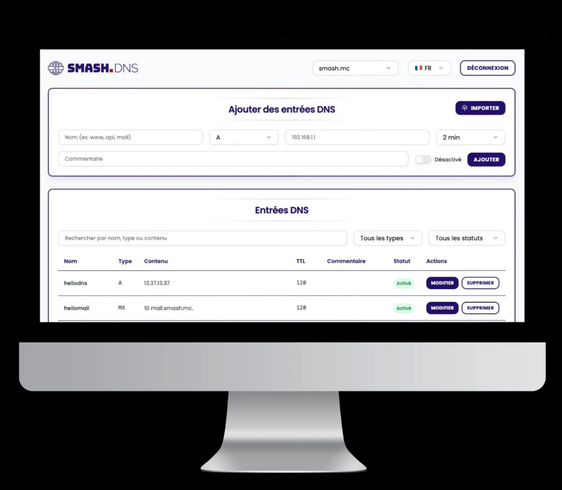 Capture du DNS Manager sur ordinateur