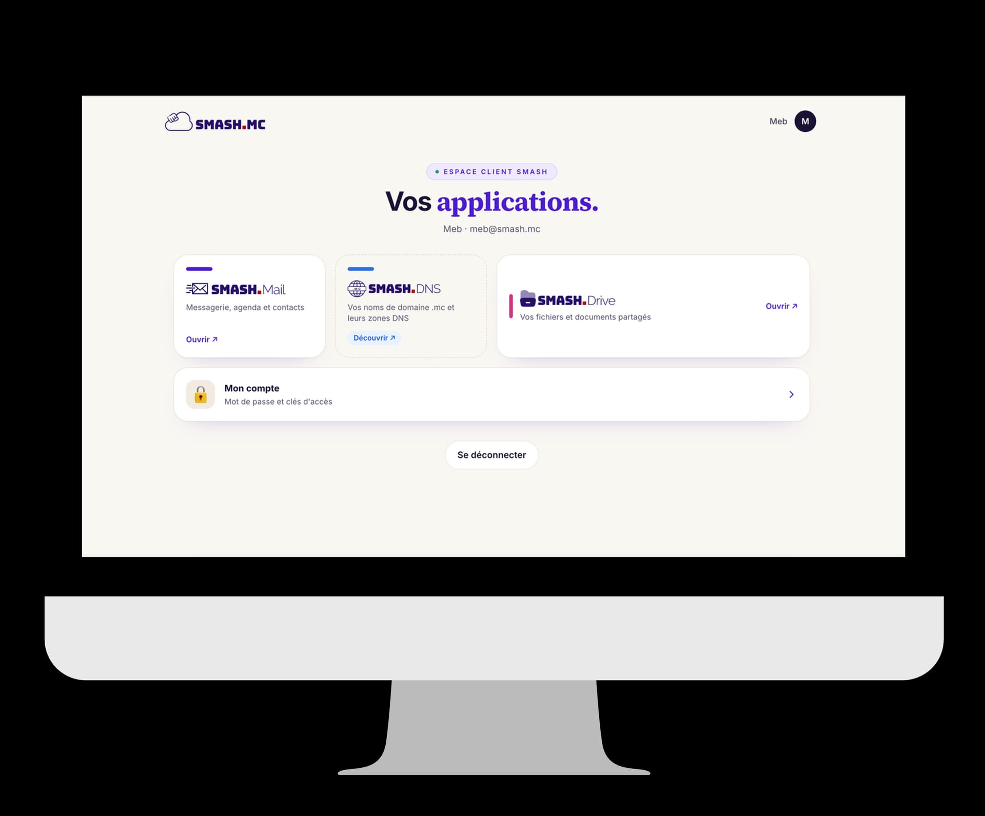 Espace client Smash : Mail, DNS et Drive réunis sur une seule page