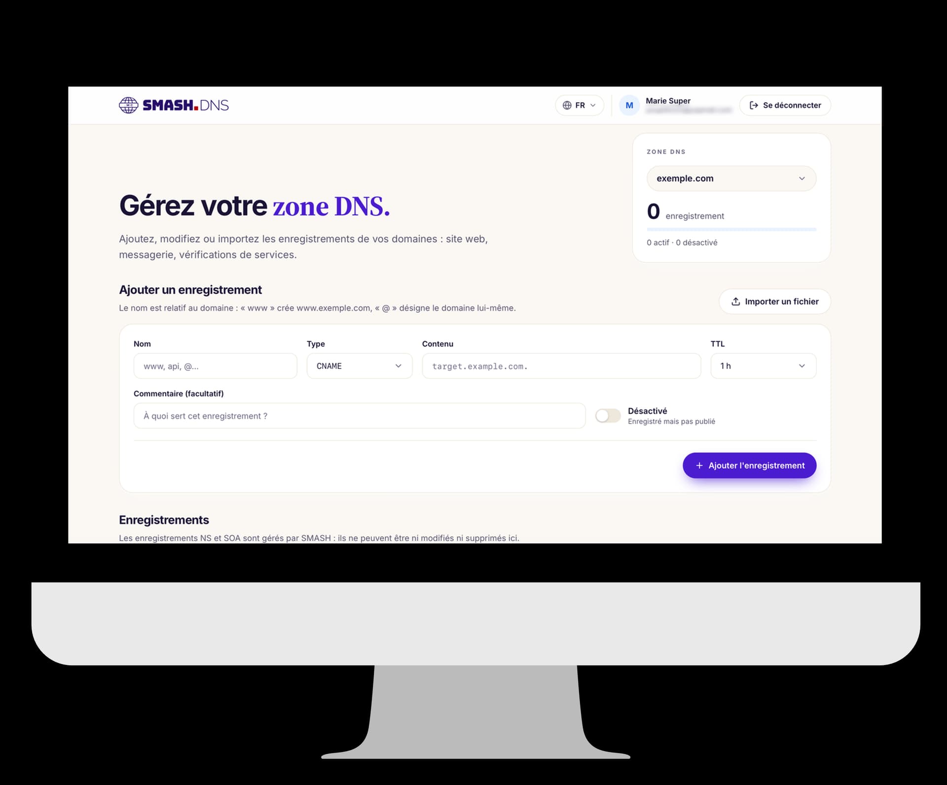 Capture du DNS Manager sur ordinateur