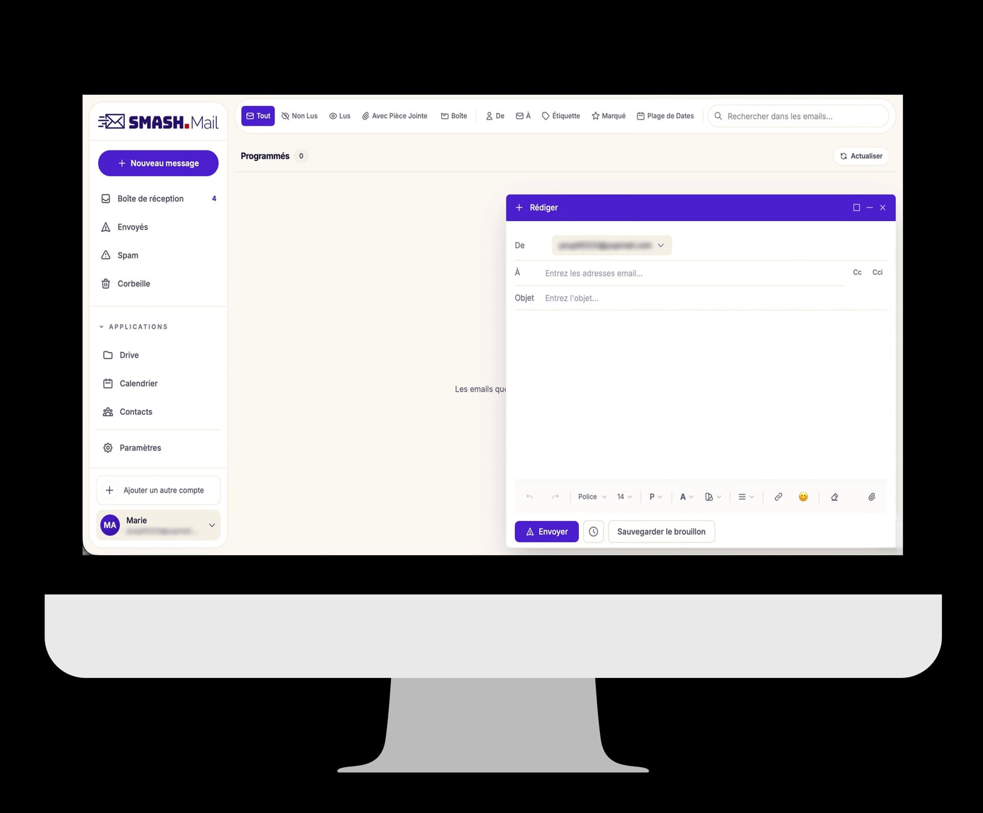 Rédaction d'un email dans le webmail Smash Mail