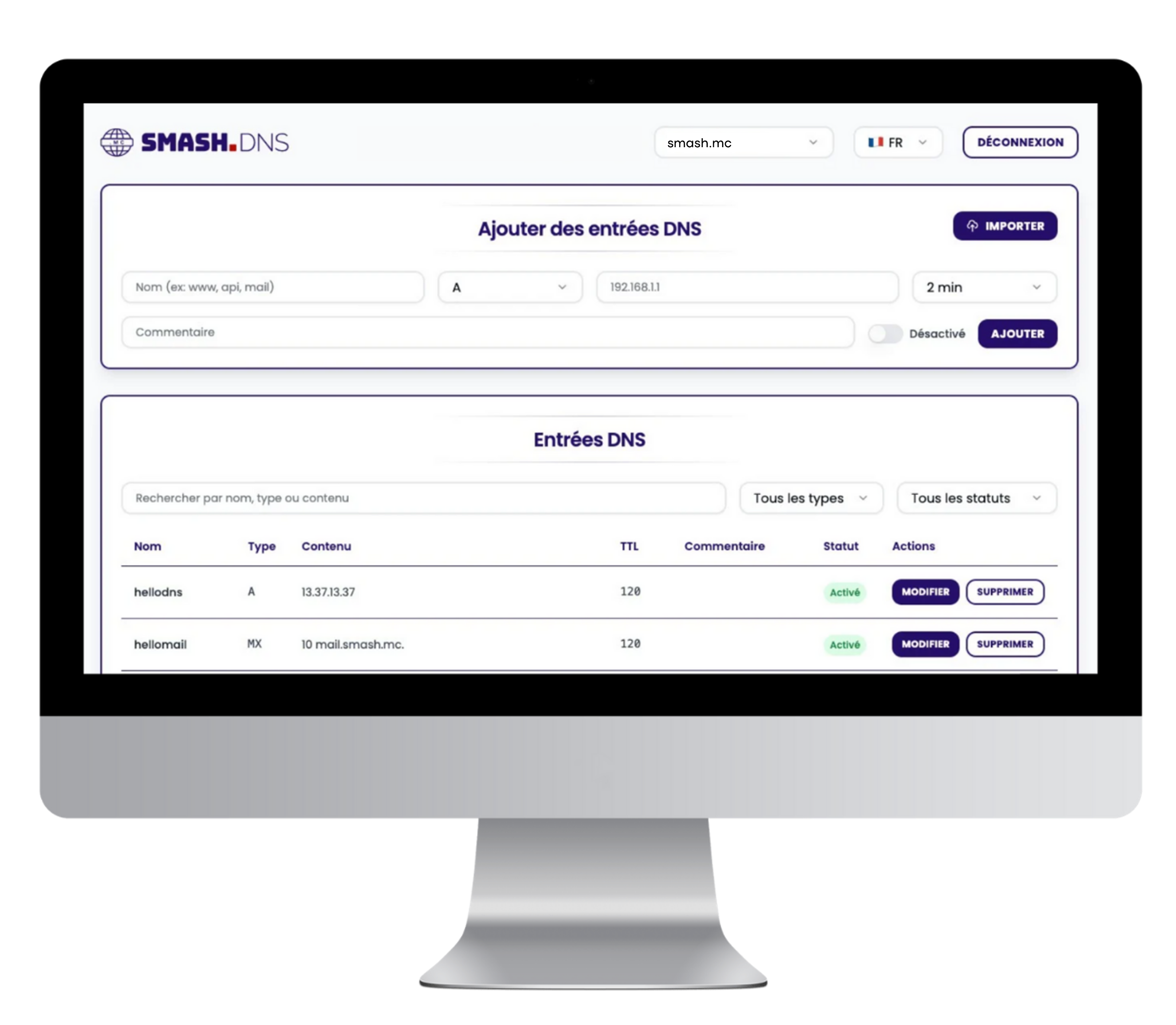 Capture du DNS Manager sur ordinateur